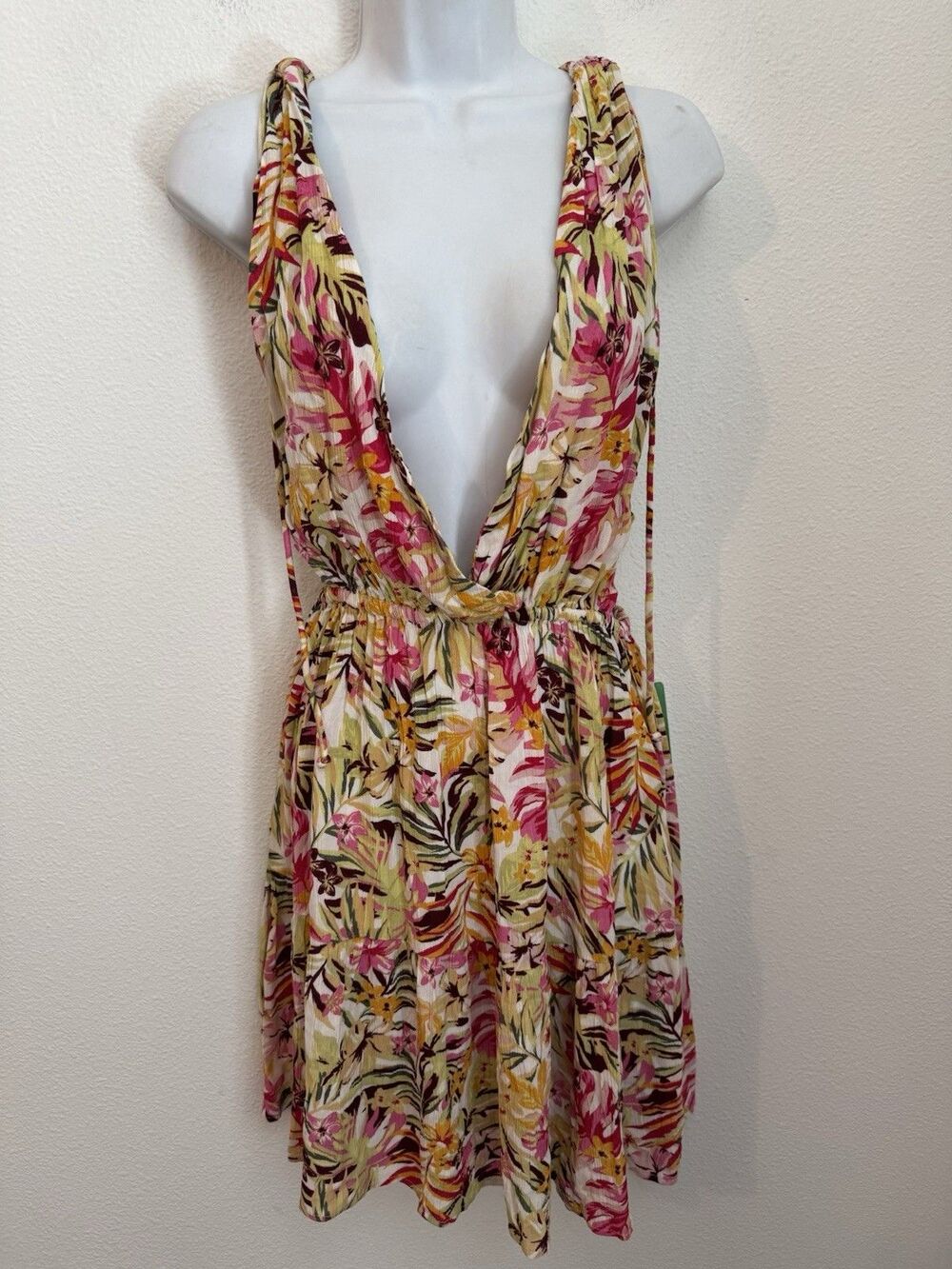 NWT Rip Curl Copacabana Cover Up Dress Ruffle Floral Deep V Tropical Beach M